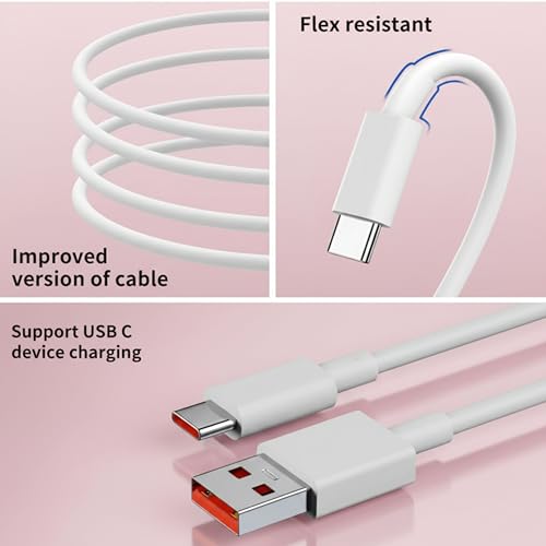 Image of 6A High Current USB A to Type C Cable, Premium TPE USB C Charging & Data Sync Cable, Reinforced Connectors, 1 Meter, Compatible with USB Type-C Smartphones, Tablets, Power Banks, White