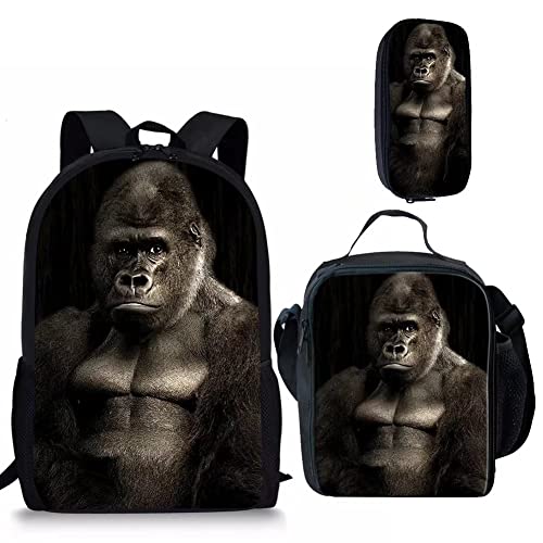 Beginterest Lightweight Backpack Sets for Kids Strong Gorilla Backpack with Insulated Lunch Box Pencil Case