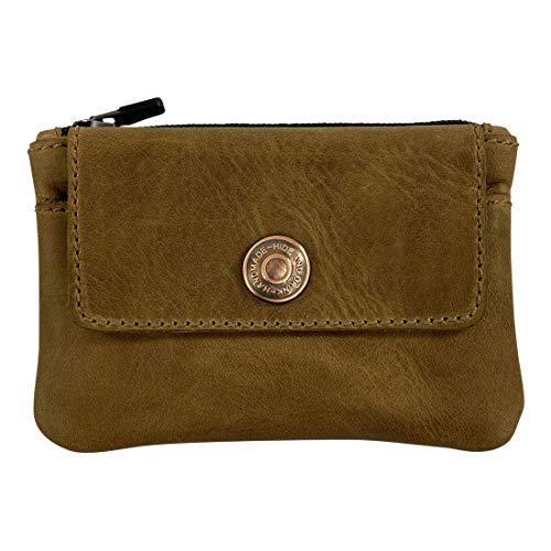 Hide & Drink, Key Holder Pouch with Zipper Handmade from Full Grain Leather & Plaid Cotton â€“ Classic Light Compact Pocket Organizer for Keys, Coins, Cash, Cards, Accessories (Single Malt Mahogany)