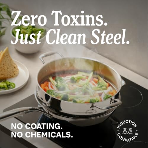 Image of LEGEND COOKWARE 3-Piece (8 inch,10 inch, & 12 inch) Stainless Frying Pan Set | 5 Ply Stainless Steel Clad | Induction Compatible, Oven Safe 800F - Non-Toxic, No Coatings - Even Heating, Won't Warp