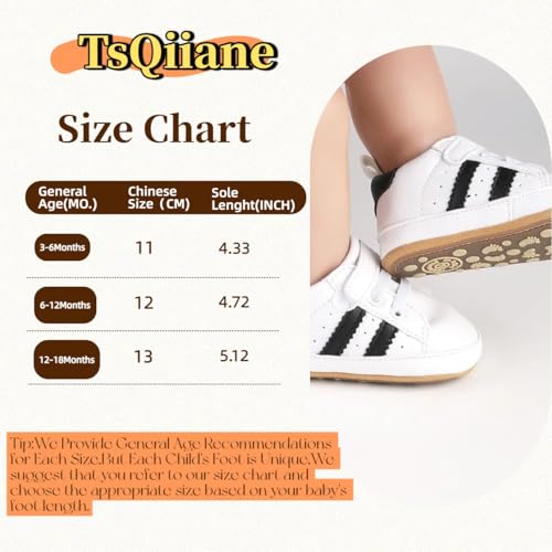 TsQiiane Newbron Baby Boys Girls Retro Sneakers Pu Leather Rubber Sole Walking Shoes Toddler Non-Slip First Walkers Infant Slippers Crib Shoes(1562/black&White 2)