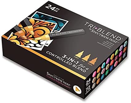 Spectrum Noir TriBlend Alcohol Markers Coloring Pens - Unique 3-in-1 Blendable Color Shade Effect - 24 Colored Pen Kit (Deep Shades)
