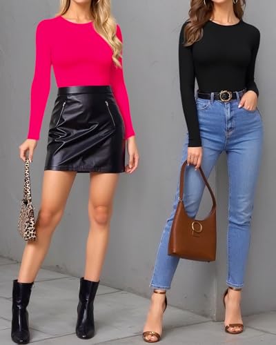 Image of MANGOPOP Womens Bodysuit Long Sleeve Crew Neck Body suit for Women Ribbed Bodysuits Shirts