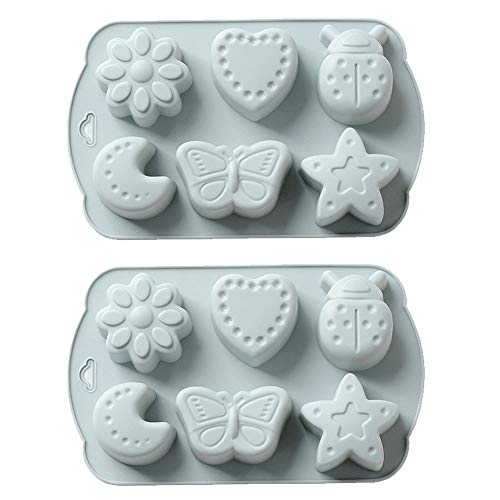 Juego De 2 Piezas De Luna, Corazón, Flor, Mariquita, Mariposa, Forma De Estrella, Moldes De Silicona Para Decoración De Tartas, Jabón Hecho A Mano, Bricolaje De Resina, Horneado De Pasteles De Muffin