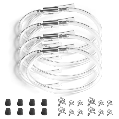 Muengua 4-Pack Brake Bleeder Hose Kit, One Way Check Valve Brake Bleeding Tool for Motorcycle, Car, Truck, ATV and Clutch, Brake Fluid Bleeder Tube with Aluminum Valve, Silicone Hose and Spring Clips