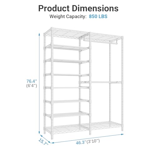 Image of VIPEK S2 8-Tier Shoe Rack with Hanging Rods, Heavy Duty Garment Rack, White