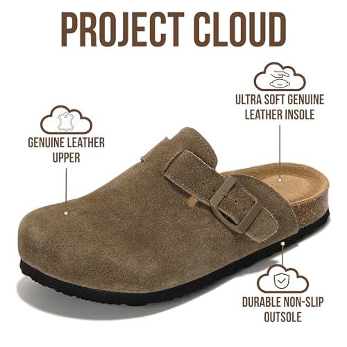 Image of Project Cloud 100% Genuine Leather Footbed Clogs for Women - Memory Foam Arch Support Slippers for Women - Trendy Slip-ons Women's Mules & Clogs Sandals