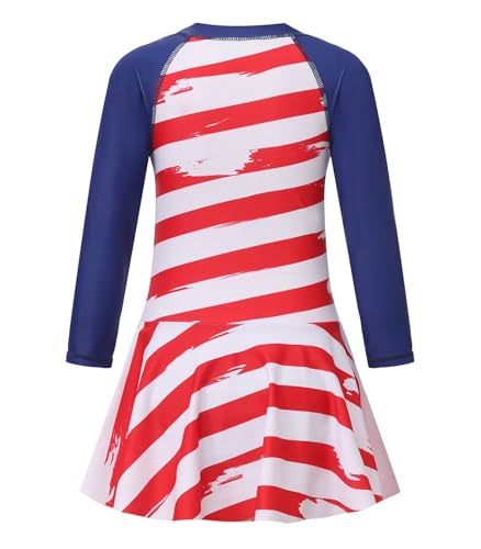 Image of Aisyee Girls One Piece Swimsuits Swim Dress for Girls Long Sleeve Rash Guard Bathing Suits Hawaiian Skirt Swimwear 3-16 Years