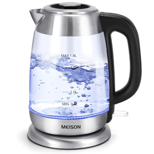 Electric Tea Kettles Glass for Boiling Water, Speed-Boil Electric Kettle,Hot Water Boiler Heater, Borosilicate Glass Teapot, Auto Shut-Off & Boil-Dry Protection, 1.8 Liter, 2 Year Warranty (glass)