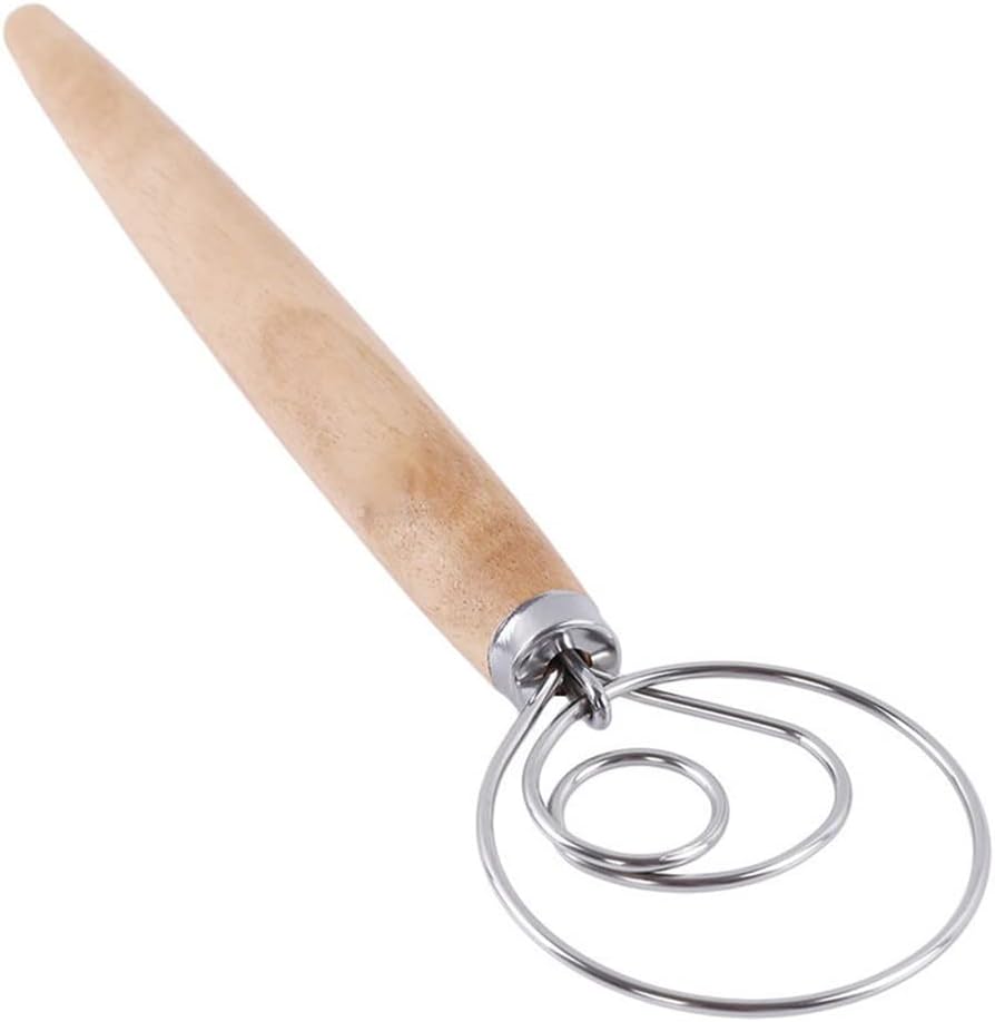 Stainless Steel Blender for DIY Bread Dough Bakeware Whisk Eggs Beater Mixer Tool Oak Wood Handle