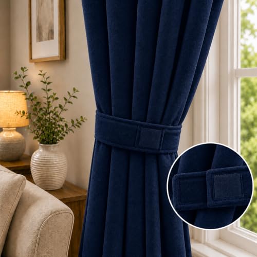 Image of Velvet Curtains | Heavy Soft Premium Velvet Drapes for Bedroom and Living Room | Semi Light Blocking, Thermal Insulated and Noise Reducing Door Panels | 7 Feet, Set of 2 (Navy Blue)