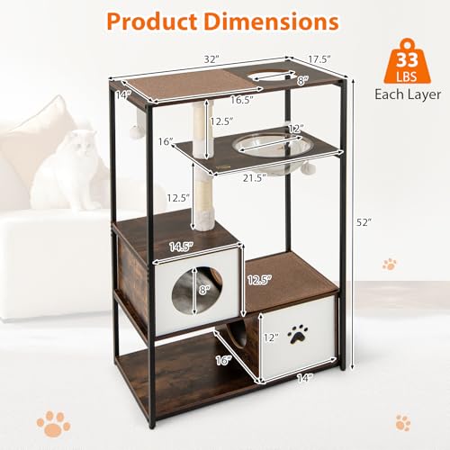 Árbol para gatos moderno 52 pulgadas con condos y rascadores miniatura 3