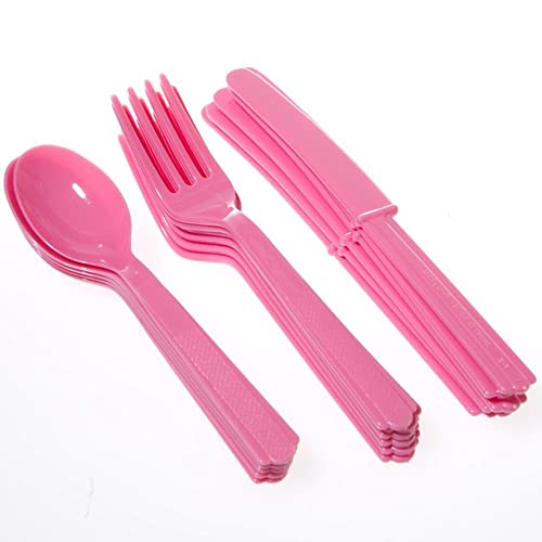 Image of Hot Pink Plastic Silverware Set for 6 Guests (18pcs)
