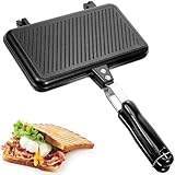 HNJZX Sandwich-Maker, Grill-Sandwich- und Panini-Pfanne mit Antihaftplatten, doppelseitige Aluminium-Klapppfanne für Zuhause, Küche, geröstet (Streifen)