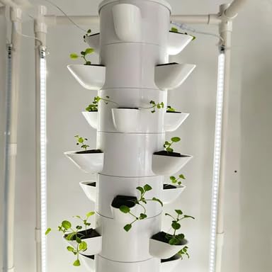 Vertikaler Hydrokultur-Anbau-Turm, Hydrokultur-System für den Innenbereich mit 15 Anbaupunkten, mit Wasserumwälzpumpe und mobilem Wassertank, geeignet für den Anbau auf dem Balkon zu Hause