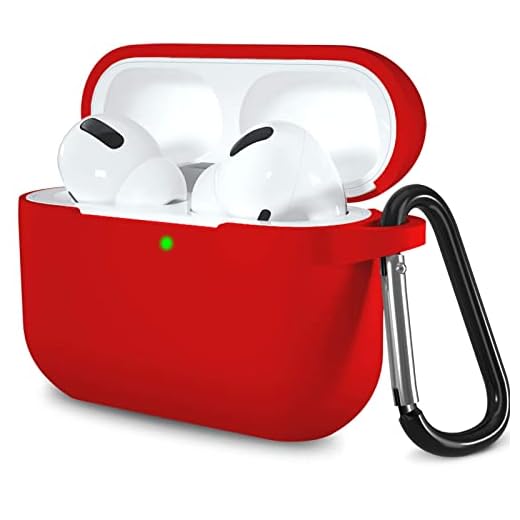 Lerobo Compatible with AirPods Pro Case Cover,Shock-Proof Silicone Skin Full Protective Cover Compatible for Airpods Pro,Supports Wireless Charging with Durable Carabiner Front LED Visible,Red