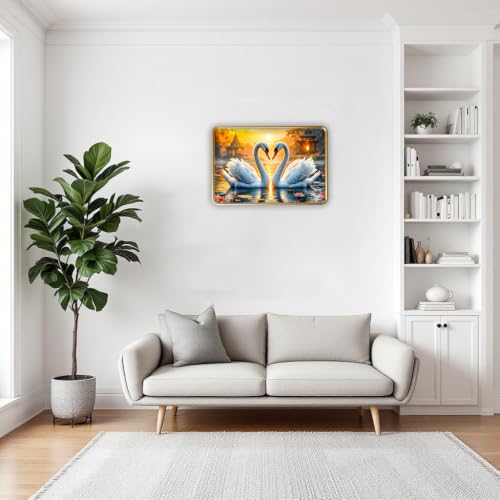 Image of Vastu Swan Pair Photo Frame, Gold, Slim, Sparkle Coated Lamination, 12x18 Inch, for Living Room and Office (Design 2, 30L x 45W cm)