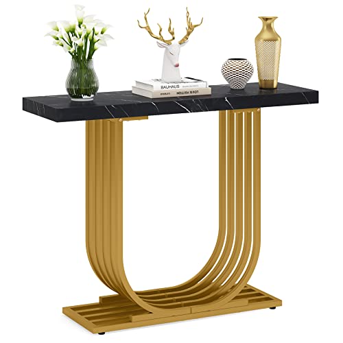 LITTLE TREE Entrway Top Modern Gold Console Table, Faux Marble Black & Gold LITTLE TREE Entrway Top Modern Gold Console Table, Faux Marble Black & Gold