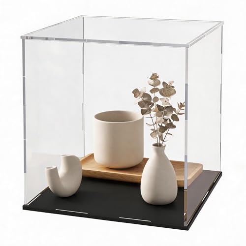 Image of Acrylic Display Case for Collectibles and Toys, Versatile Clear Acrylic Display Box with Black Base for DIY Dollhouse and Tiny House, 12x10x12-inch