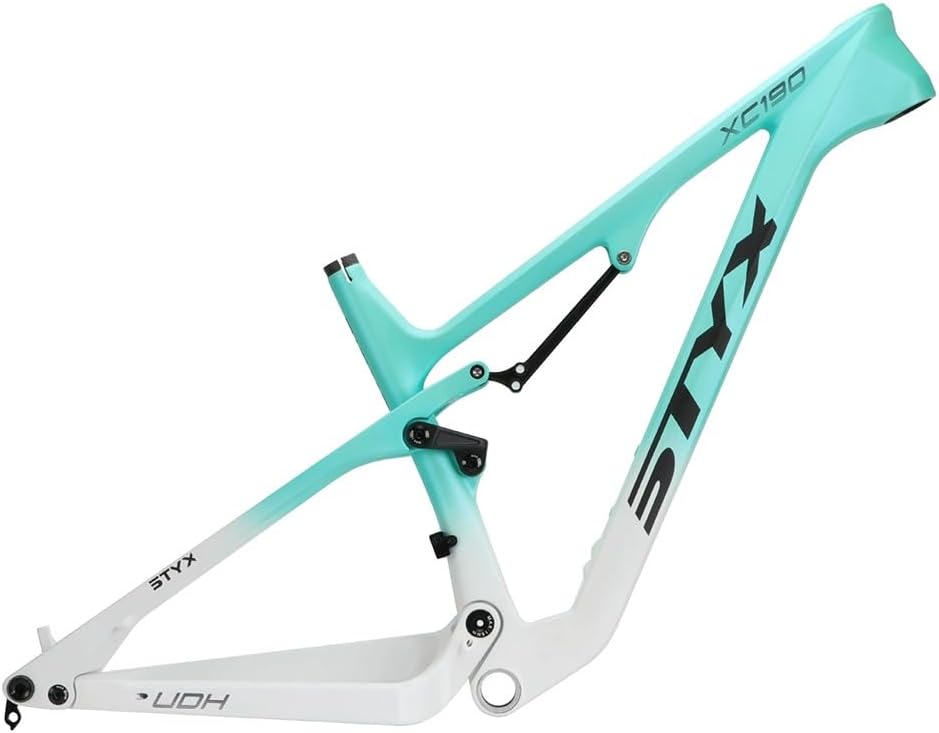 29er Full Suspension Soft Tail Frame 15" 17" Enduro/Downhill Mountain Bike Disc Brake Frame XC/DH Carbon Fibre Frame 12 * 148mm Boost Thru Axle(White Green,29 * 15")