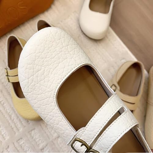 ChaiRong Zhou Women Mary Jane Shoes Pu Leather Double Buckle Straps Low Heel Ballet Flats Casual Dress Shoes4