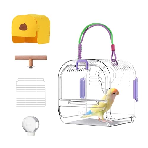 Bird Travel Carrier Cage with Metal Perch, Bottom Mesh, Food Bowl Tray, Cage Cover & Breathable Clear Ventilation for S/M Birds, Conures, Parakeets, Budgies, Canaries, Lovebirds - Purple