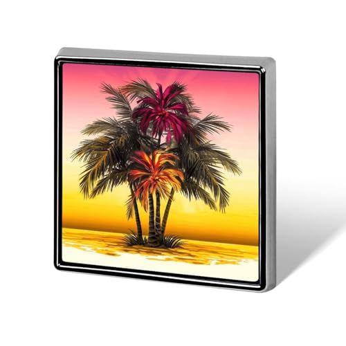 Square Lapel Pins Tropical Flower Palm Tree Metal Square Brooceh Badge for Suits, Backpacks & Hats, Lapel Accessory