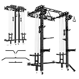 MEGASTAR FITNESS Power Cage, Folding Power Rack, 2000LBS Wall Mounted Squat Rack with Cable Pulley System, Landmine Attachment and Multi-Grip for Home Gym Small Space
