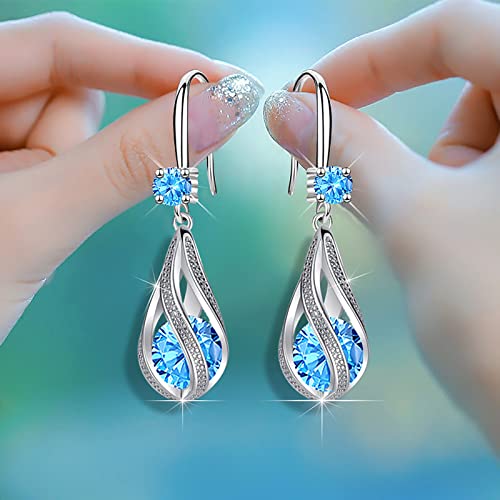 Rain Earrings Fashion Earrings Stainless Steel Round Earrings Women Creative Earrings Diamond Dangling Crystal Earrings For Women (Blue, One Size) #TOP5