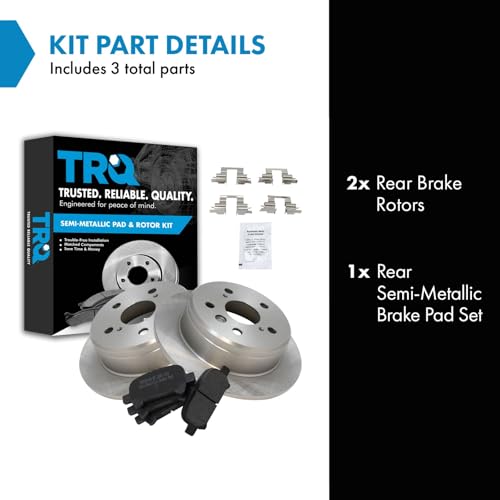 Image of TRQ Rear Brake Pad and Rotor Set Semi Metallic Solid Rotors