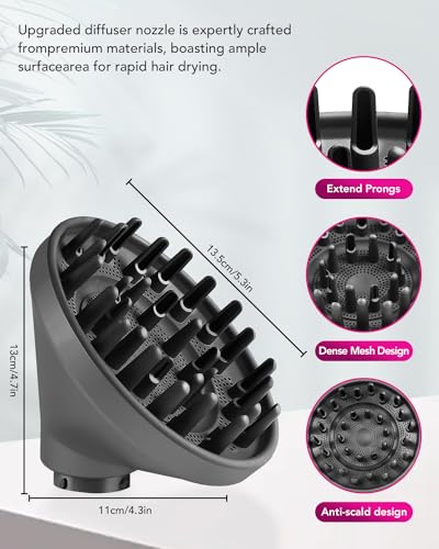 Diffusor-Aufsatz für Dyson Airwrap, Kompatibel mit HS01/HS05/HS08, verstärkt und definiert natürliche Wellen & Locken, Grau