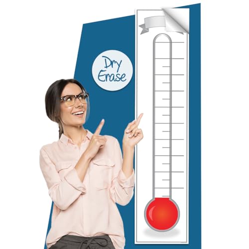 Fundraising Thermometer Goal Setting Chart - Dry Erase Reusable Fundraiser Tracker for Goals Adhesive Decal - 11x48