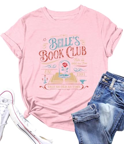 Magic Kingdom Shirt Women Belle Book Club Shirt: Beauty Princess Tshirt Reading Bookish Lover Gift Tee Vacation Tops Pink