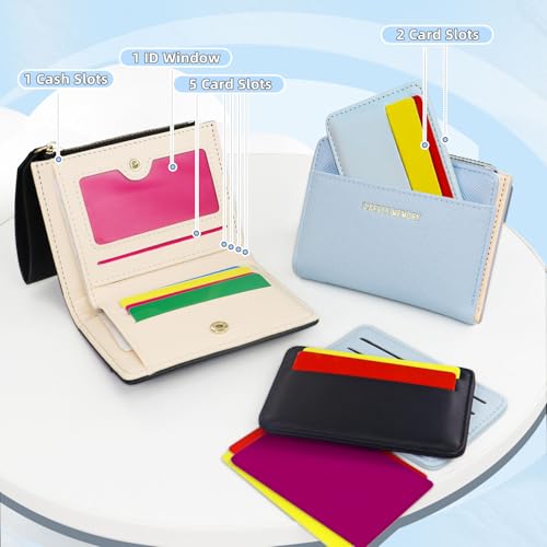 Small Wallet For Women, Texture PU Leather Card Holder for Women Compact Womens Bifold Wallet 7 Slot Credit Card Holder with ID Window Zipper Coin Pocket (Black)4