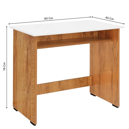 Image of Amazon Brand - Solimo Study Table with Under-Desk Storage Shelf | Desktop Computer Table for PC, Laptop, Study, Drawing & Gaming | Office Furniture for Home Office | 80x45x76.5 cm | Teak & White