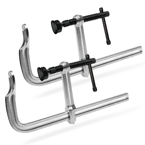 Image of Heavy-Duty 12-Inch F-Clamps, 2-Pack, 3450 Lbs Forged Alloy Steel | 5-1 /2 inch Deep Throat F-Style Bar Clamps for Welding, Metalworking & Fabrication, Solid Steel Jaws & Black-Oxide Spindle