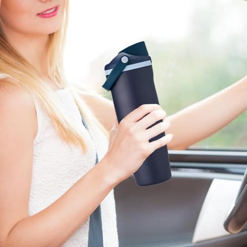 Image of LHOTSE Gym Water Bottle 30oz - Leak Proof Lock Lid, Matte Metallic Finish, Carry Handle, Durable Stainless Steel, Perfect for Workout & Sports (Midnight Blue, 900 ML)