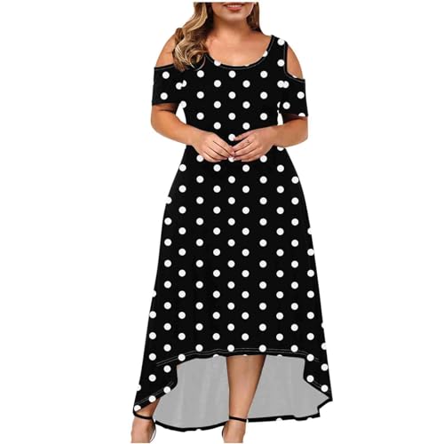 MRGIINR Vestido de verano de talla grande para mujer, vestido largo de lunares, manga corta, hombros descubiertos, vestidos casuales para mujer, elegante dobladillo curvado, vestido largo para fiesta