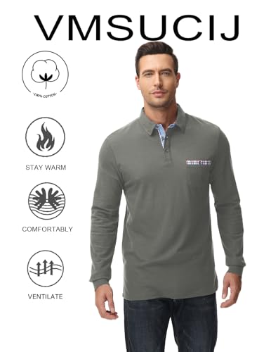 Herren Poloshirt Langarm Baumwolle Outdoor Casual Polo Tops Regular Golf T-Shirts – Bild 5