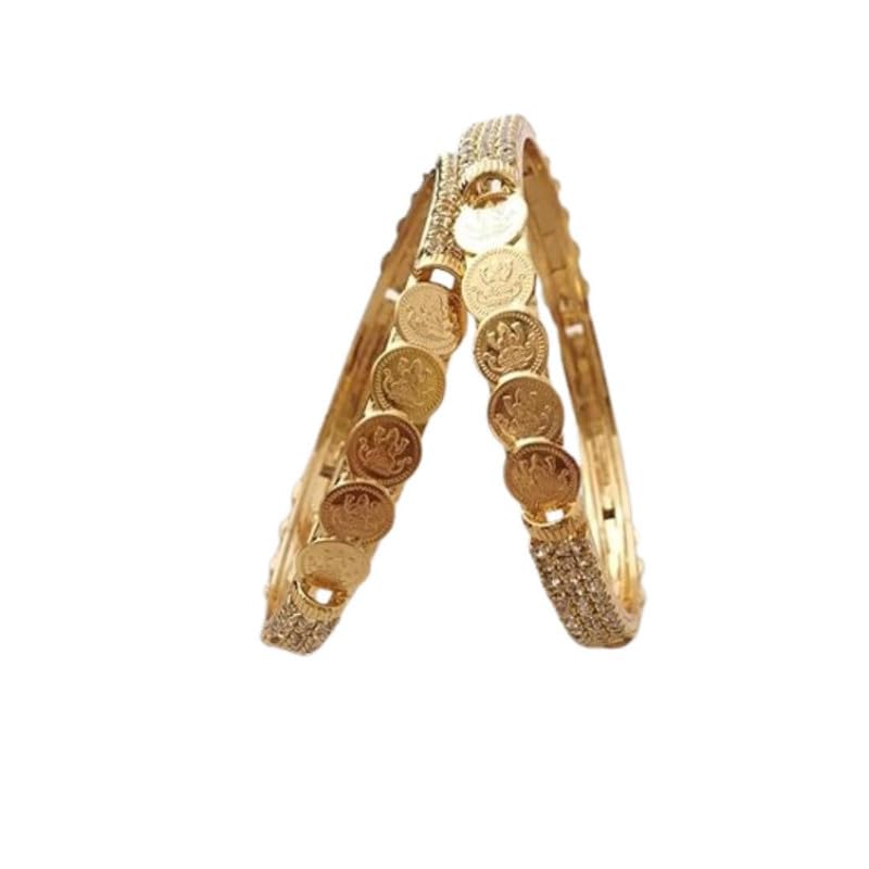 MJO FASHIONS Bangles Set for Women | Gold Bangles for Women | AD Stone Bangles for Women Stylish | Traditional1 Gram Gold Plated Coin Bangles - MJB-04 (2.4)