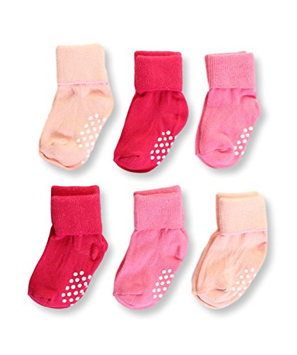 Aymoon Socks Baby Boys-Girls Non-Skid and Anti-Slip Turn Cuff Pack of 6 Multi-Color (12-24, Girls' Pink Set)