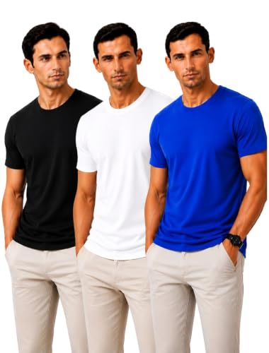 Image of Men's Solid Cotton T-Shirt Pack of 3 | Breathable Round Neck Combo | Half Sleeve | Solid-Regular Fit Casual Wear