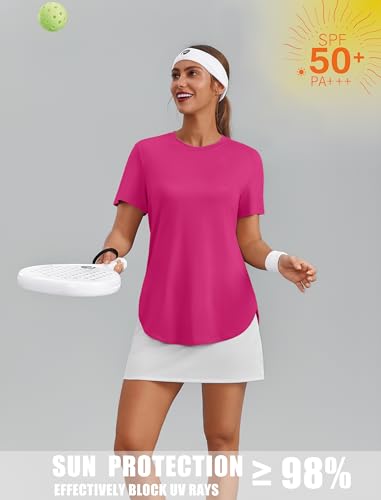 Image of PINSPARK Workout Tops for Women Short Sleeve Athletic Shirts UPF 50+ Quick Dry Running Outfits for Exercise Gym Hiking S-3XL