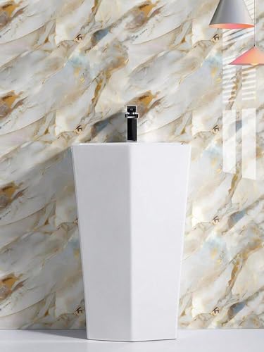 Image of TEKCOOL Wallpaper Waterproof&oilproof Kitchen Tiles Heat Resistant self Adhesive PVC Flooring Sheets Wall Stickers for Floor Kitchen,Wall,Bedroom, Living Room Wallpaper roll(60x200cm-4 pc)(Cream Gold)
