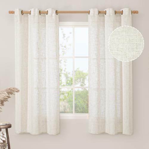 Image of LAMIT Natural Linen Semi Sheer Curtains 63 Inch for Bedroom, Light Filtering Neutral Window Curtains Farmhouse Boho Bronze Grommet Panels, Natural Cream Ivory, 2 Panels, 38 x 63 Inch