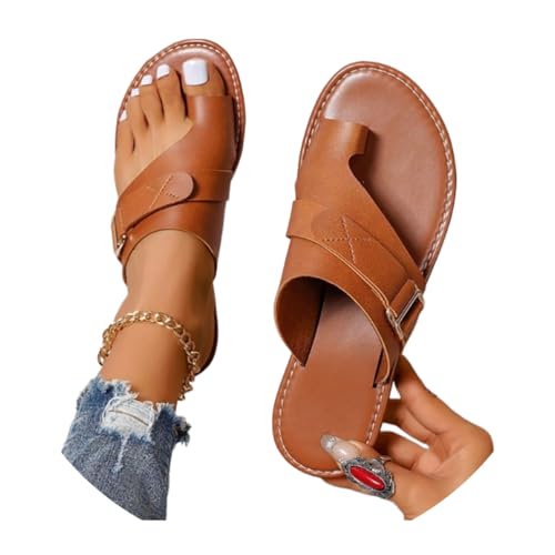 Onsoyours Hallux Valgus Sandales Femme Été Confortable Plates Tongs PU Nu Pieds Bout Ouvert Chaussures Orthopediques Sandales Pantoufles de Plage Vacances...