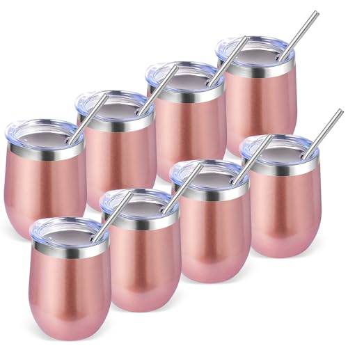Volhoply 12oz Edelstahl Weinbecher mit Deckel Bulk 8 Pack,Doppelwandige Vakuum Stemless Weingläser… – Ansicht 1