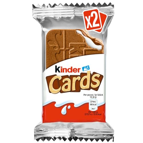 Kinder Cards - Kekswaffeln mit Milch- & Kakaocreme, knusprige Waffeln mit cremiger Füllung, Snack für unterwegs - 1 Packung, enthält 5 Einzelpackungen mit je 2 Kekswaffeln (insgesamt 10 Stück), 128 g