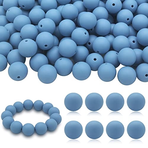 DIYOMR 100 Stück Silikonperlen – 15 mm runde Perlen für Halsketten, Armbänder, Stifte und Schlüsselanhänger (Azur)