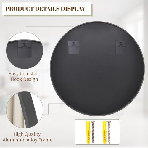 Image of The Artment your artistic apartment Decorative Orbit Round Shape Wall Mirror with Frame for Living Room | Bathroom | Hall | Home Decor with Hanging Stripes (Black Frame, 30 Inch)